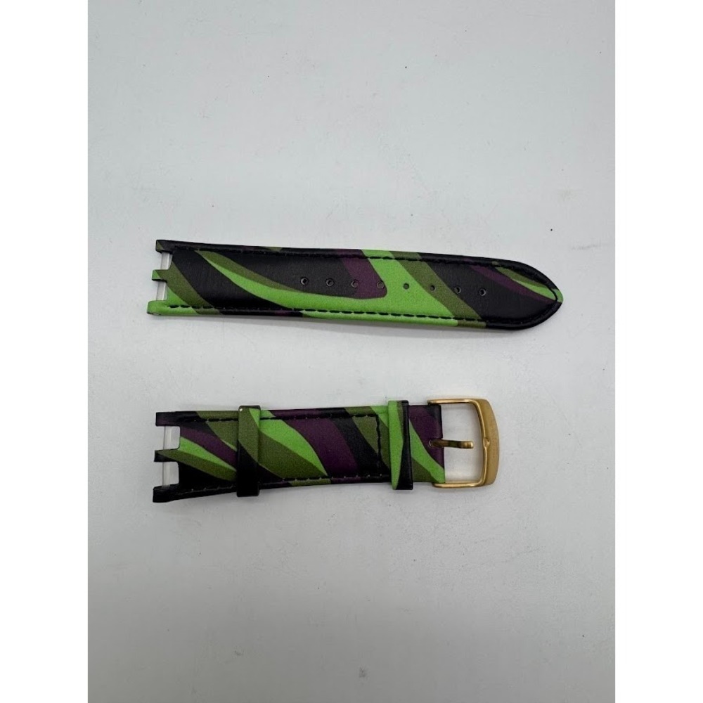 Versace Genuine Leather Watch Strap 24mm Green Purple Gold Tone Buckle Womens